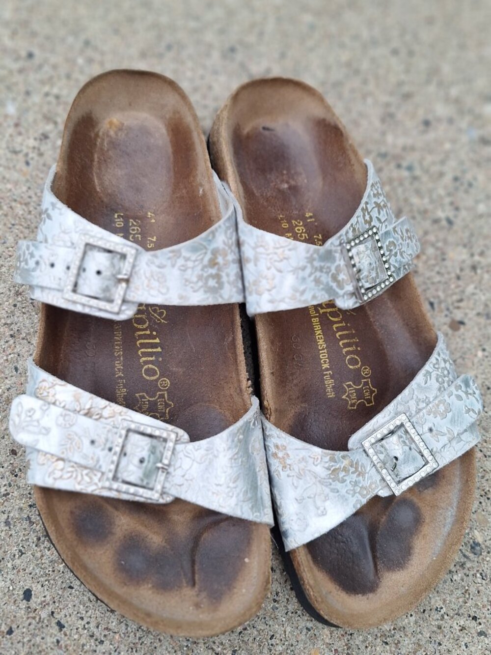 Birkenstock Papillio Silver Floral Cork Excellent Bottoms Women EU 41 N
